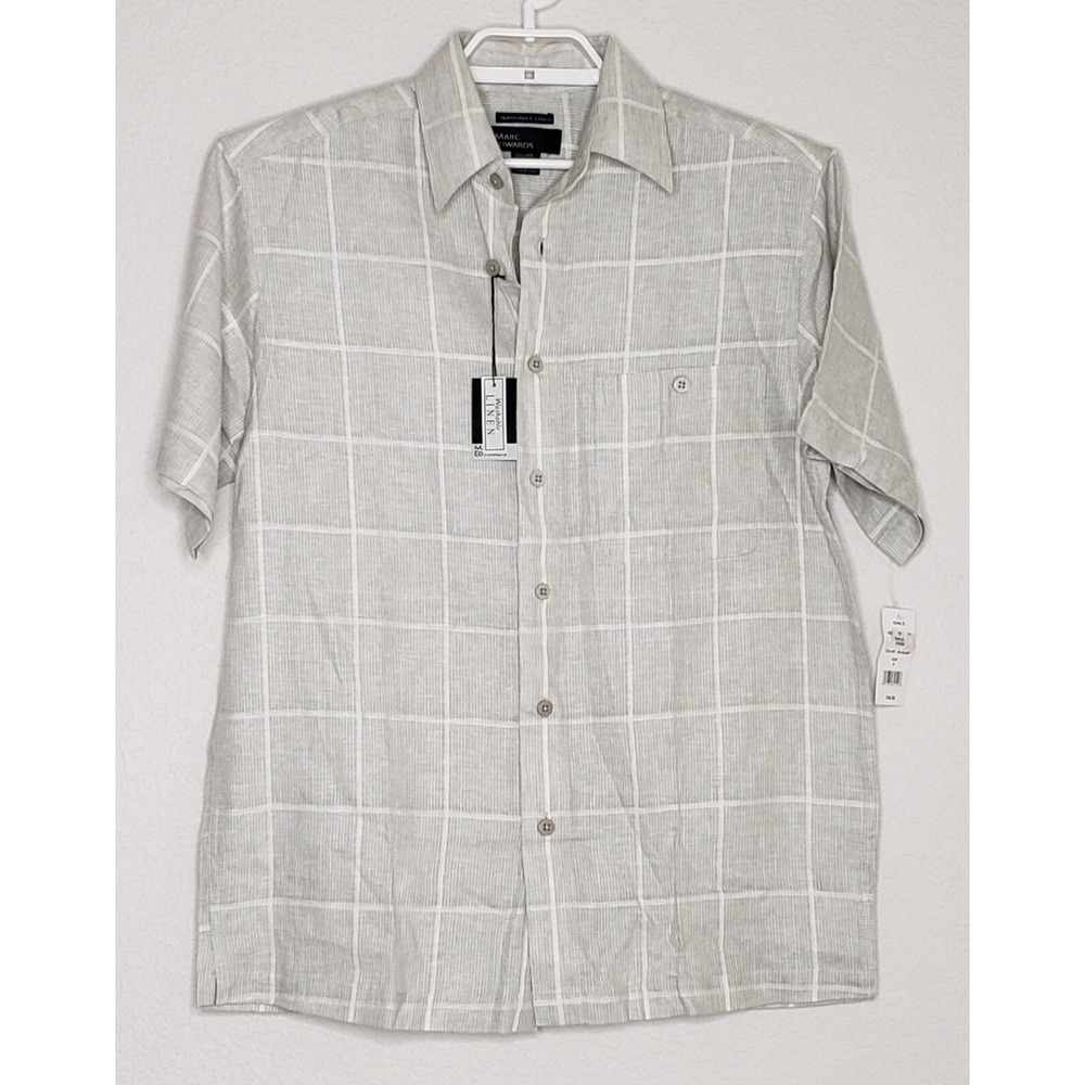 Marc Edwards Mens Shirt Small S/S Light Green Linen Collared Button‎ Down NWT